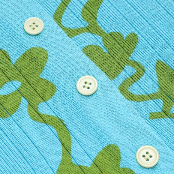 Blue and green floral print ribbed dress with buttons - Picture 4 of 9